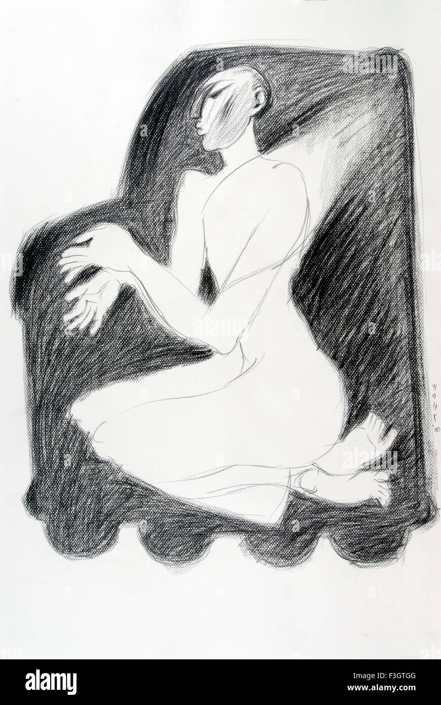 Un ascète en voiture dessin au fusain sur papier fait main Banque D'Images