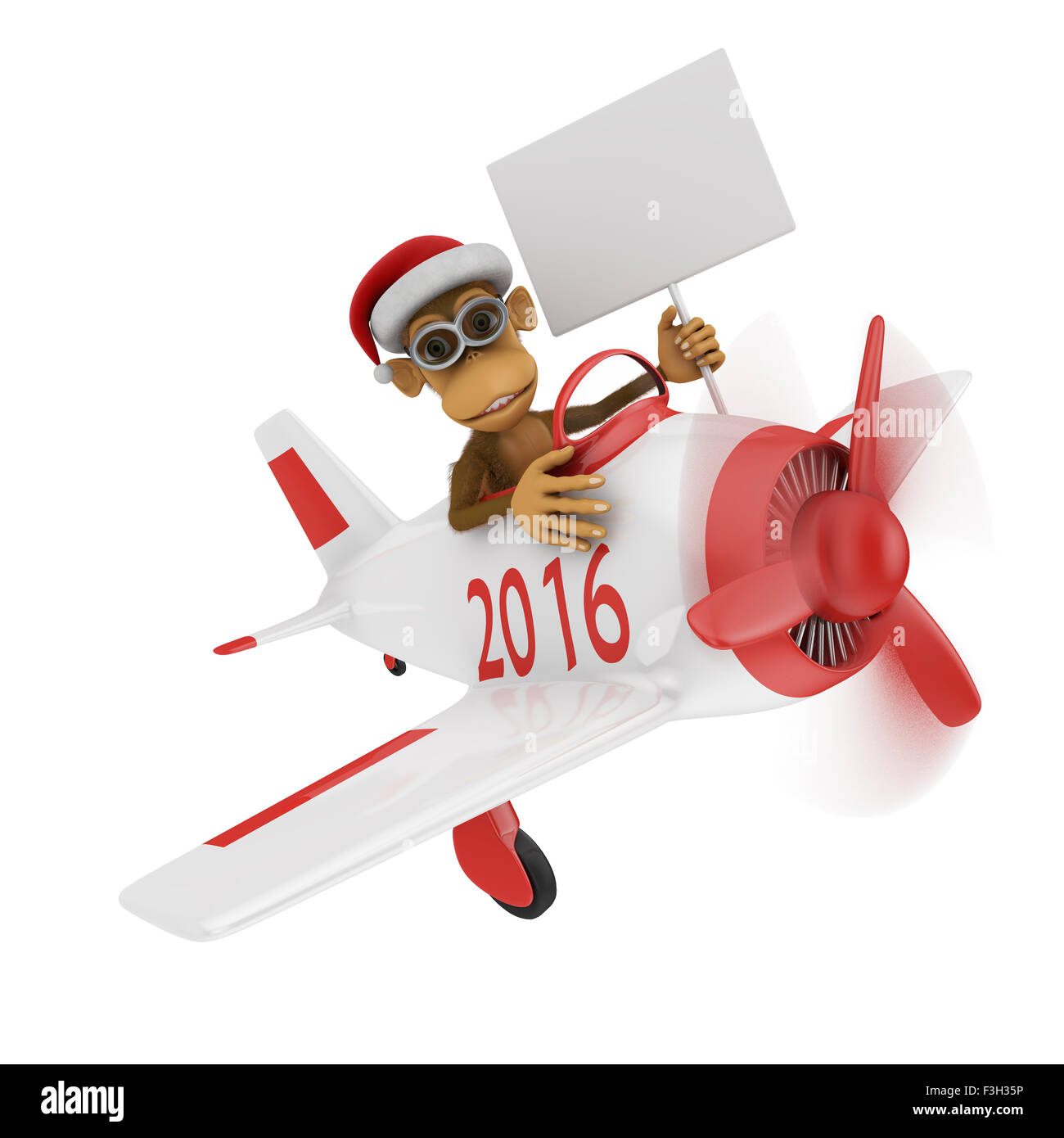 Singe avec un chapeau de Père Noël sur sa tête dans un avion avec l'inscription nouvelle année Banque D'Images