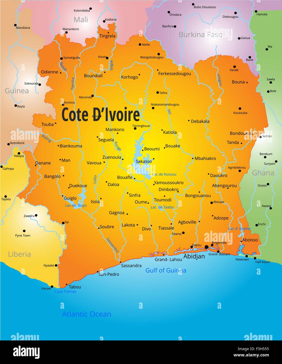 Carte de la Côte d'Ivoire Illustration de Vecteur