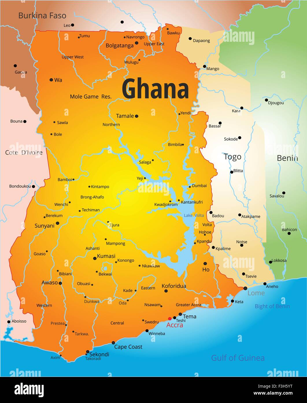 Carte du Ghana Illustration de Vecteur