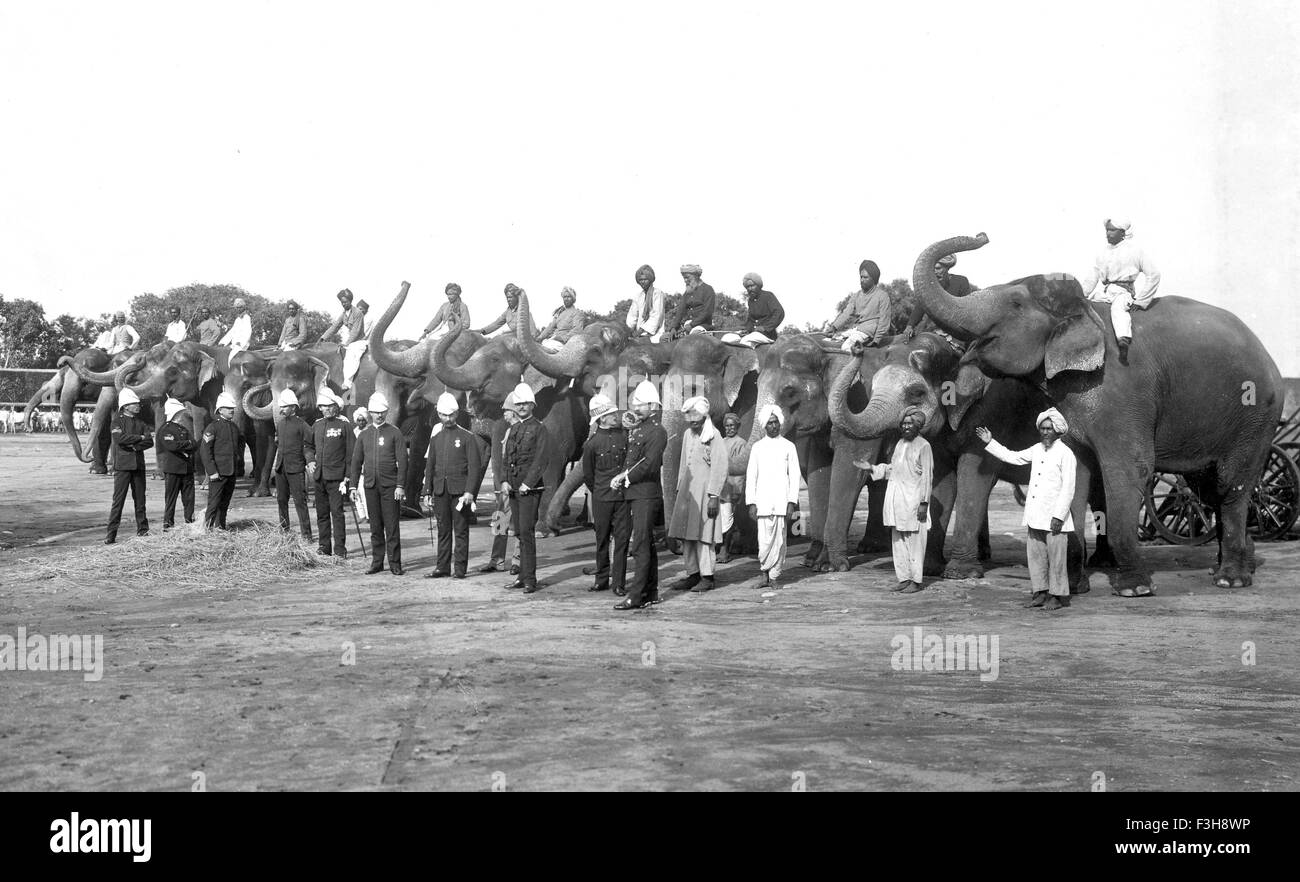 L'armée indienne britannique en 1900 Batterie d'éléphants Banque D'Images