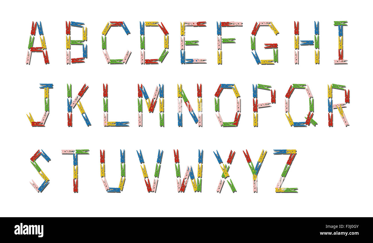 Abc alphabet anglais fabriqués à partir de bois colorés clothespin Banque D'Images