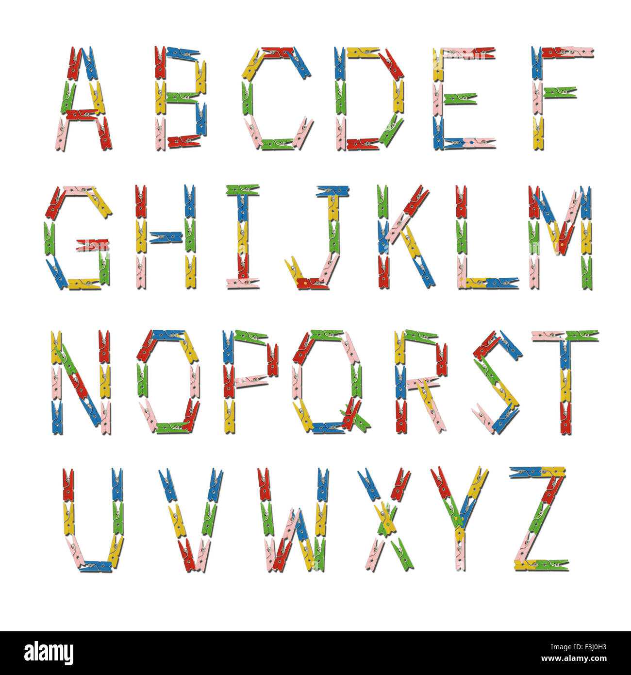 Abc alphabet anglais fabriqués à partir de bois colorés clothespin Banque D'Images