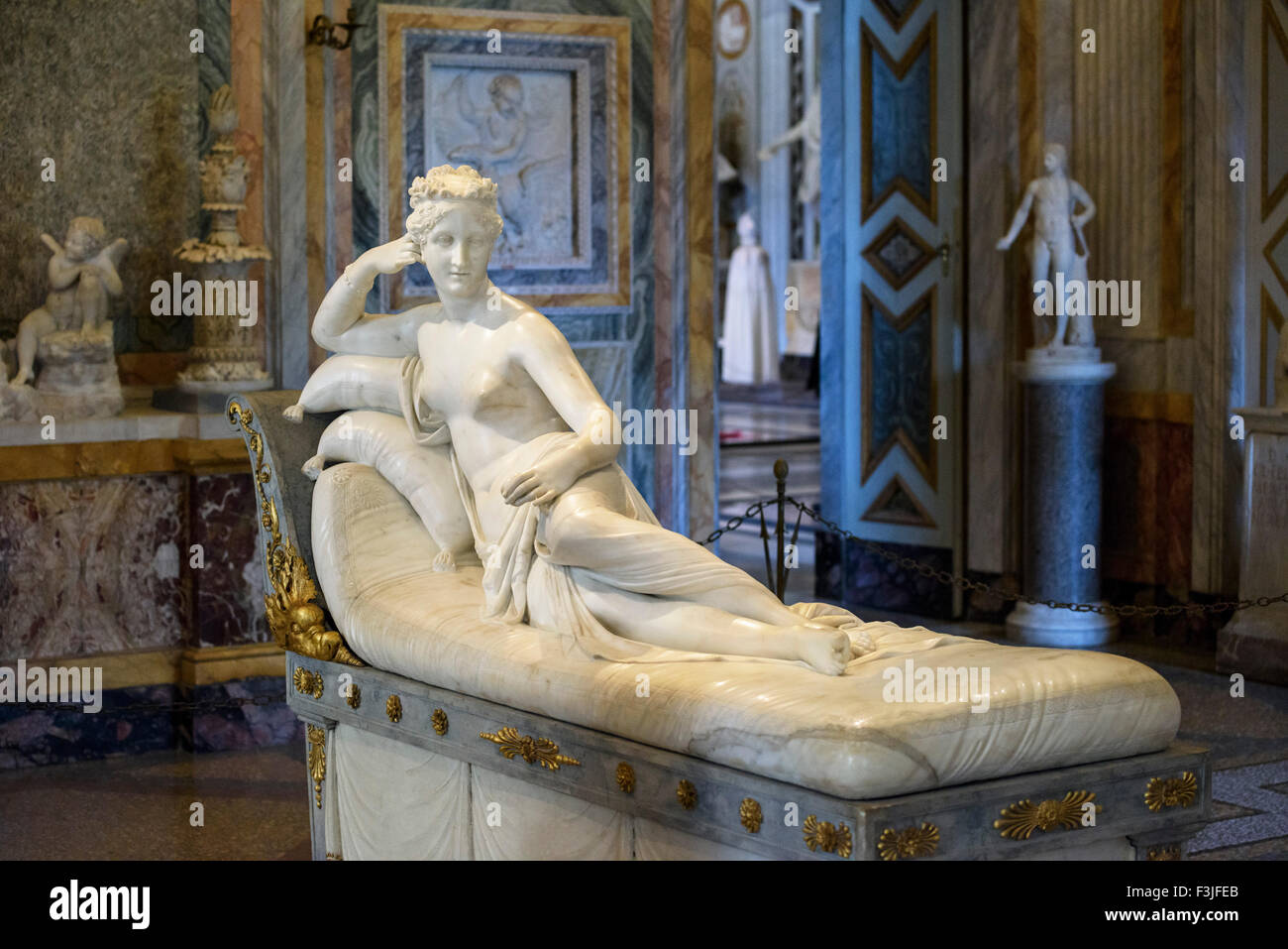 Rome. L'Italie. Galleria Borghese, Pauline Bonaparte comme Vénus sculpture , victorieux par Antonio Canova, 1805/1808. Banque D'Images