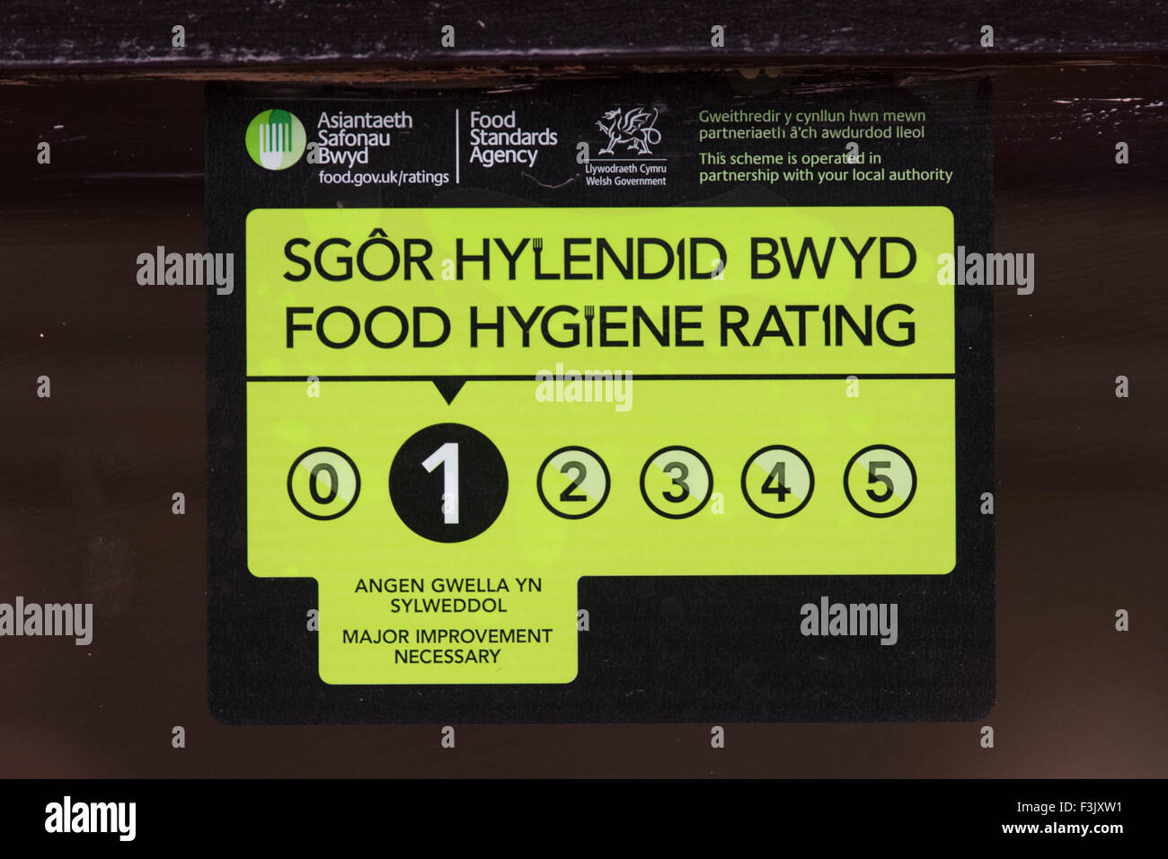 Un restaurant avec un niveau 1 Hygiène alimentaire 0. Banque D'Images