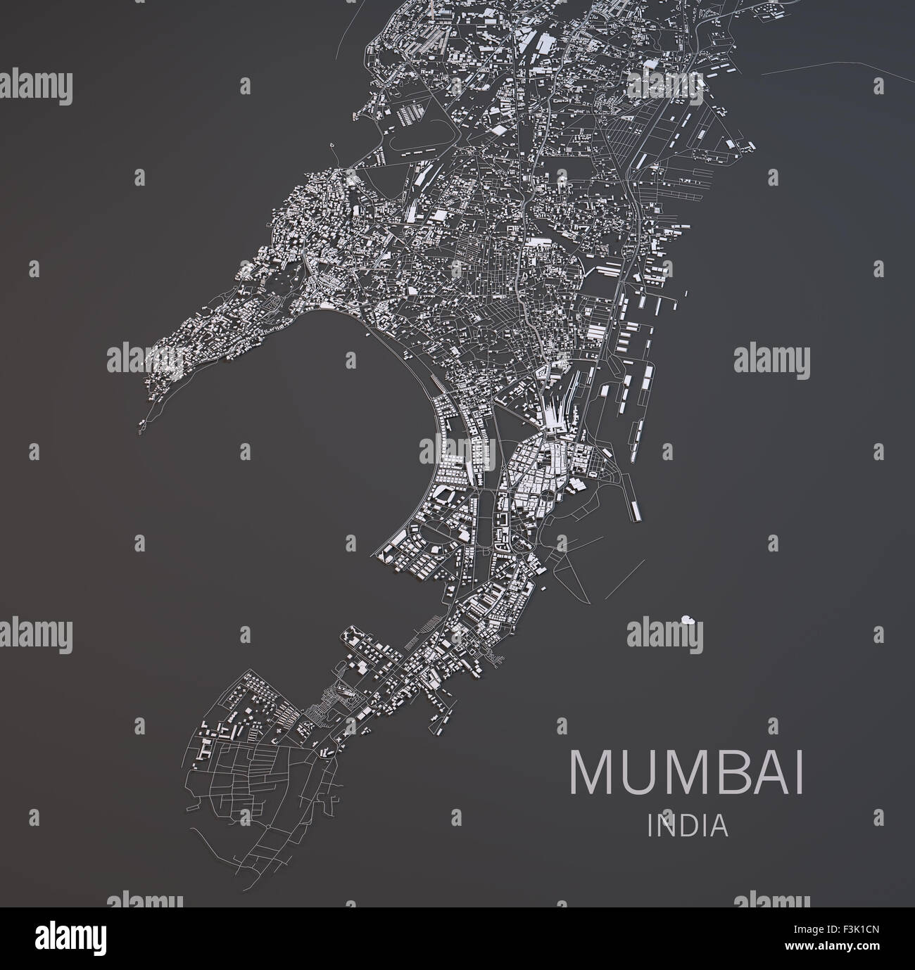 La carte de Mumbai, dans le Maharashtra, en Inde, la vue satellite en 3D . Le noir et blanc Banque D'Images
