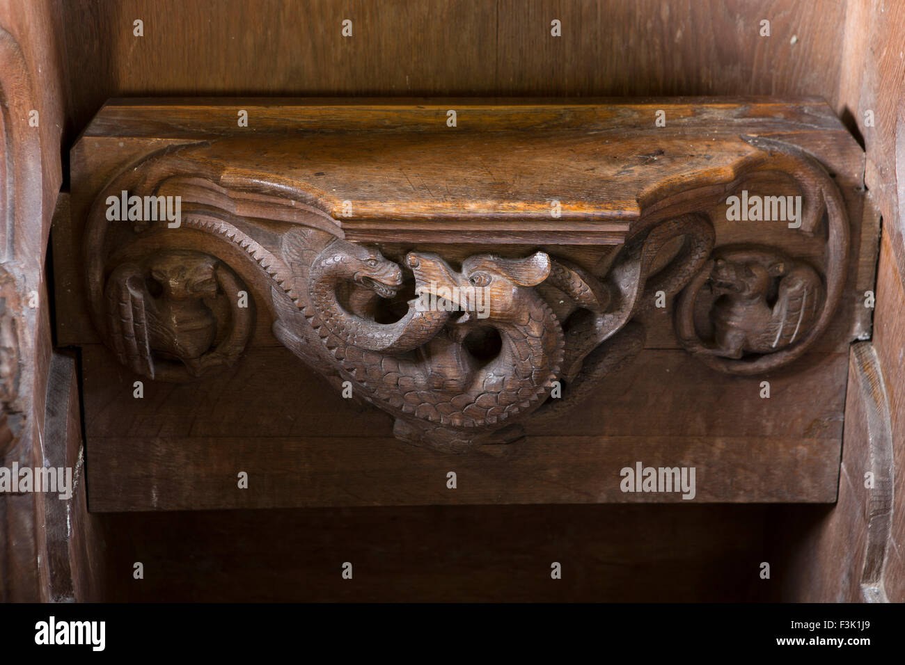 Royaume-uni, Angleterre, dans le Yorkshire East Riding, Wintringham, Eglise St Peter miséricordes montrant luttant contre les serpents Banque D'Images