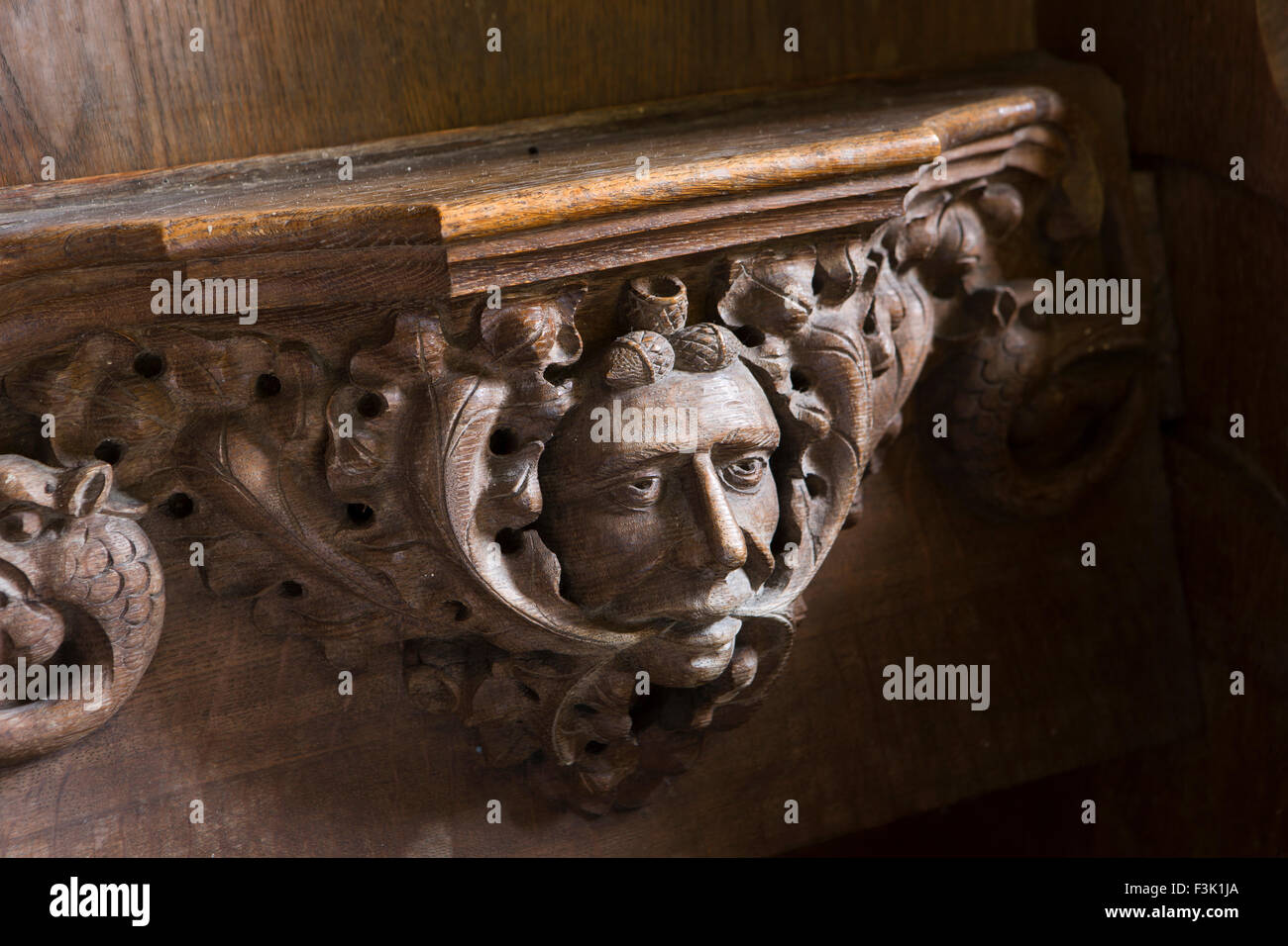 Royaume-uni, Angleterre, dans le Yorkshire East Riding, Wintringham, Eglise St Peter miséricordes montrant green man Banque D'Images