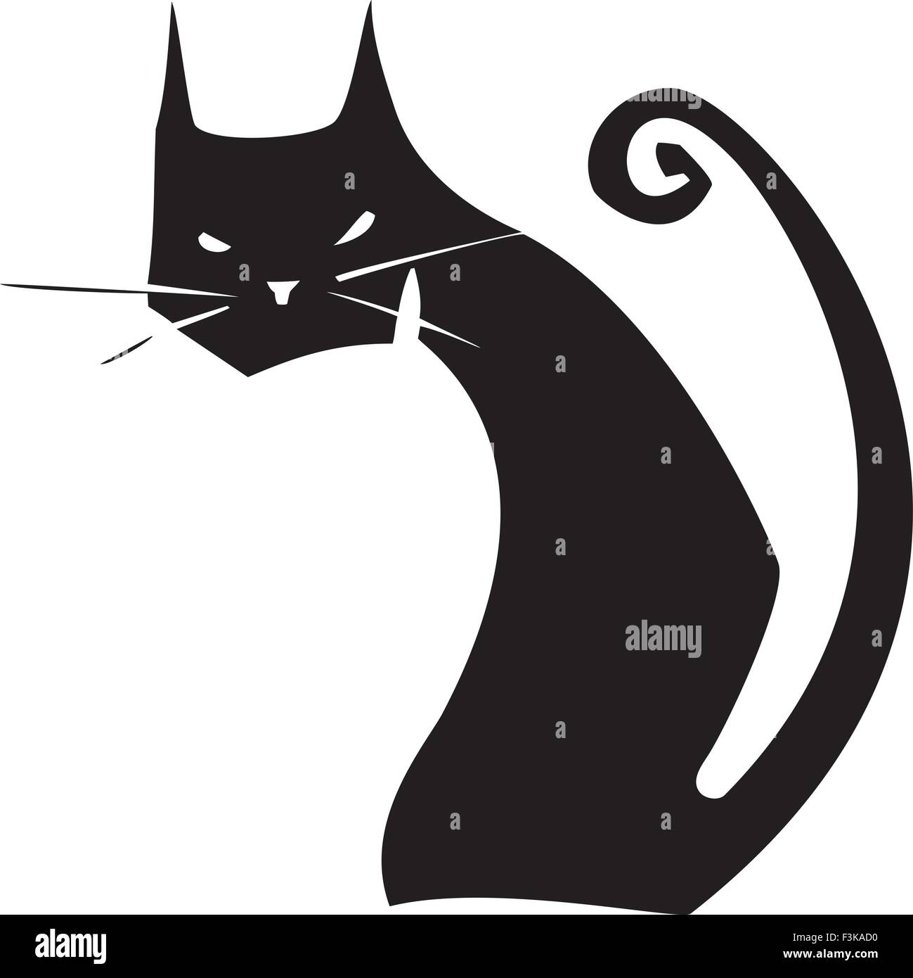 Simple image d'un chat noir avec une queue frisée Illustration de Vecteur