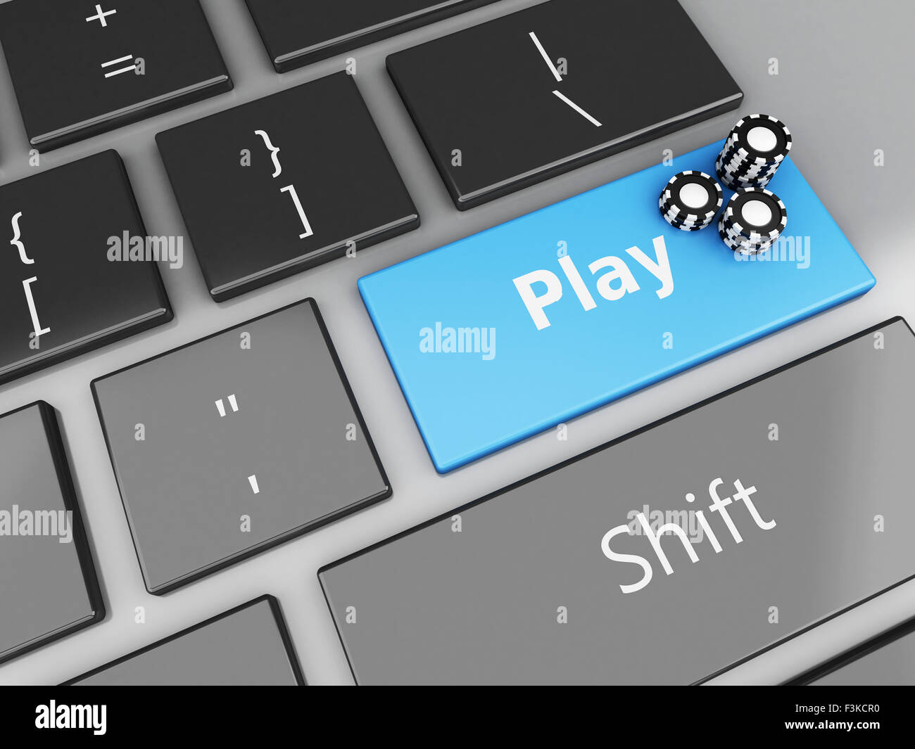 Moteur de rendu 3d image. Jetons de Casino sur le clavier de l'ordinateur. En ligne Casino jeux concept. Banque D'Images