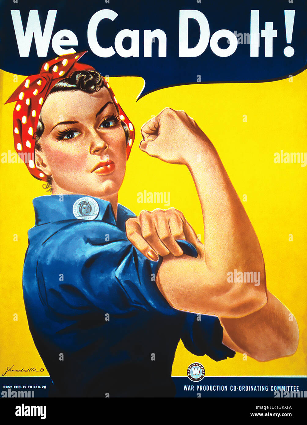 "Nous pouvons le faire !' American affiche conçue par J Howard Miller en 1943 pour Westinghouse Electric pour booster le moral en temps de guerre. Également appelé 'Rosie Riveter l' Banque D'Images