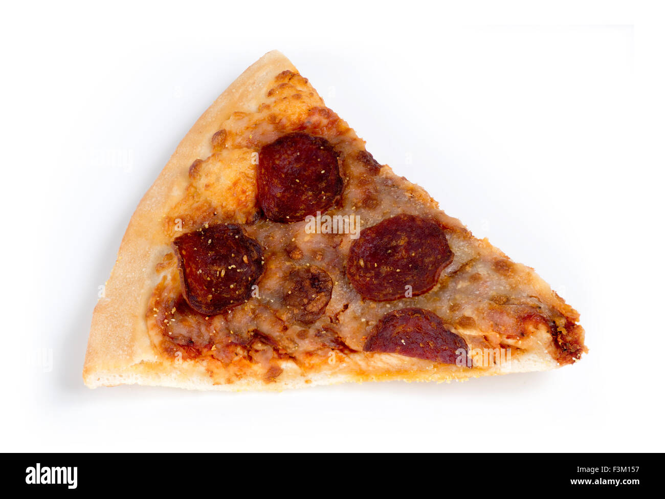 Vieux vieux pizza slice isolés contre white Banque D'Images