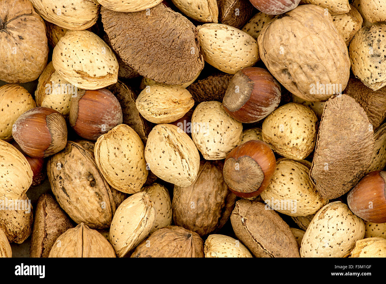 Les noix du Brésil, noix et amandes, hazelhuts la texture d'arrière-plan Banque D'Images