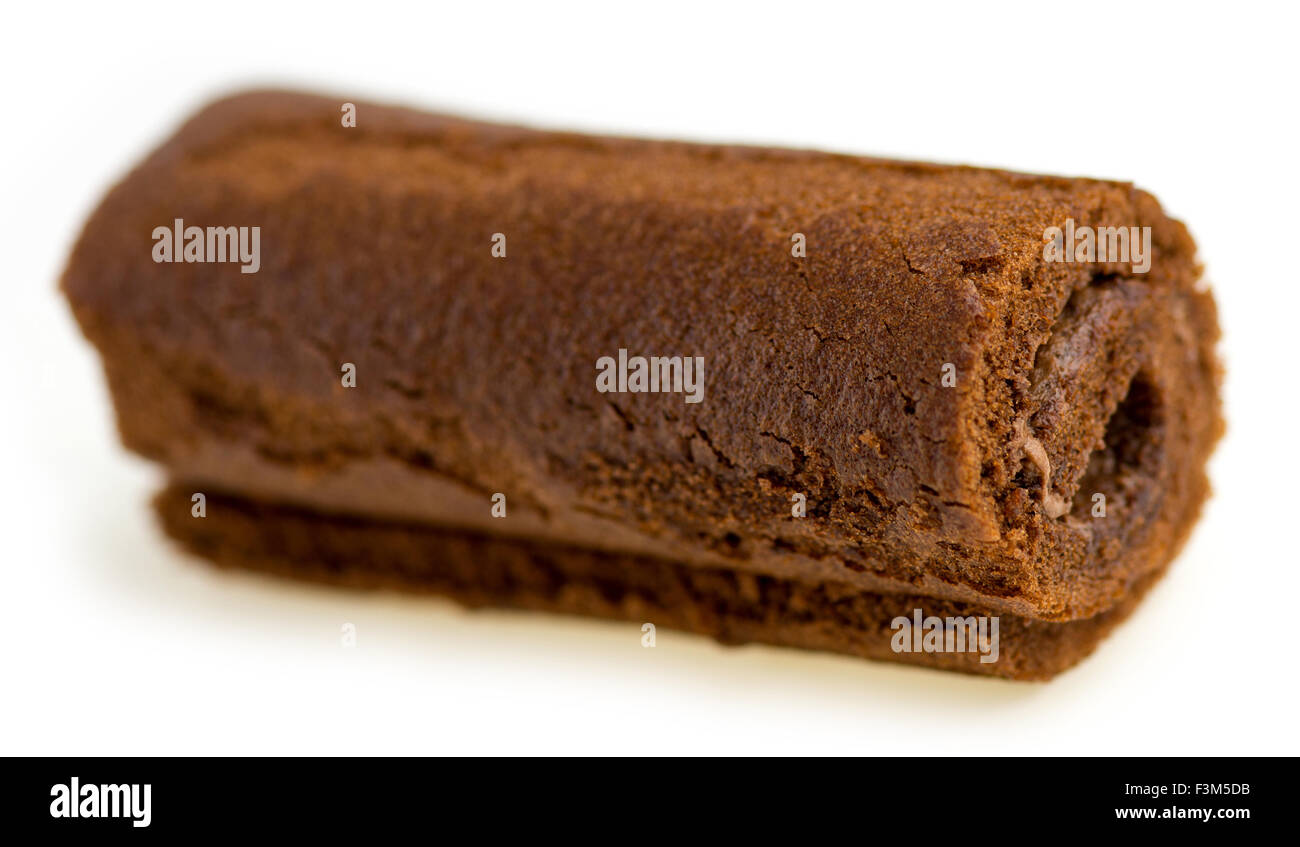 Swiss dessert Chocolat rolll against white background Banque D'Images