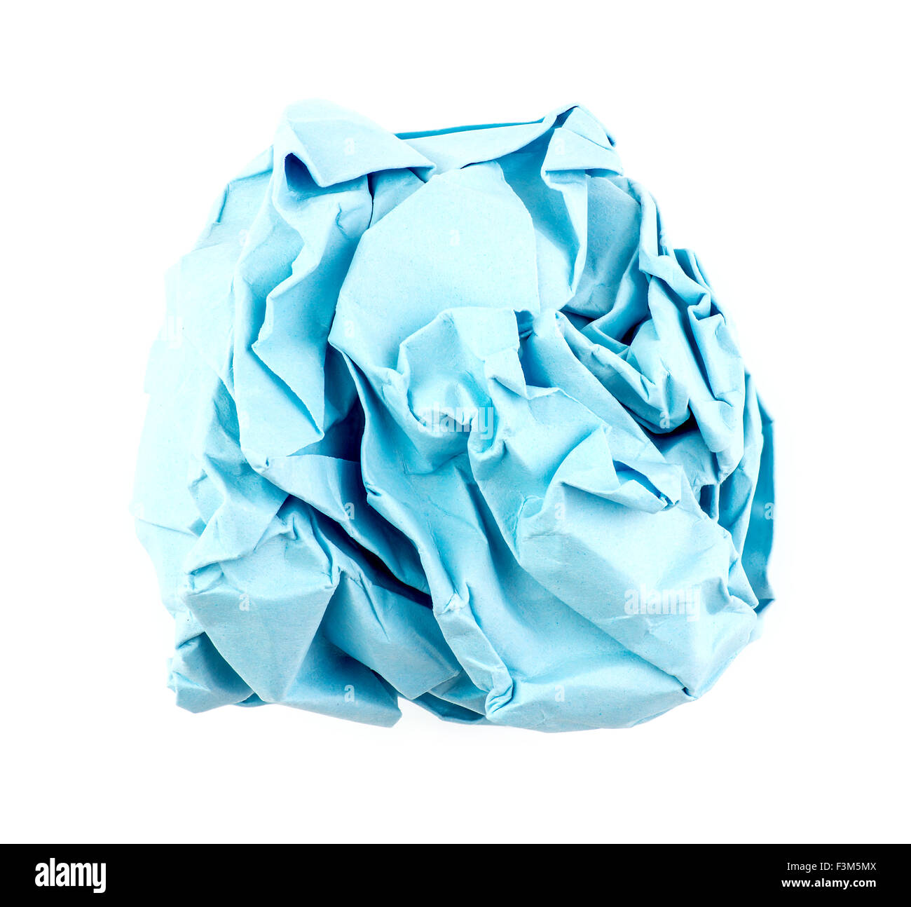 Papier de couleur bleu ciel froissé en boule Banque D'Images