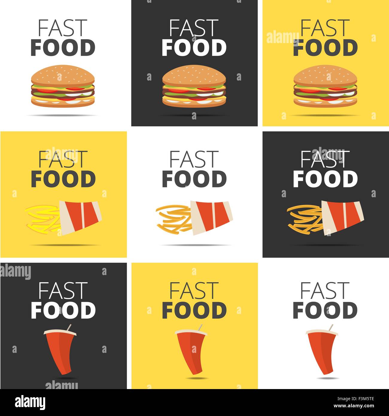 Fast food restaurant avec menu burger, frites et boissons Illustration de Vecteur