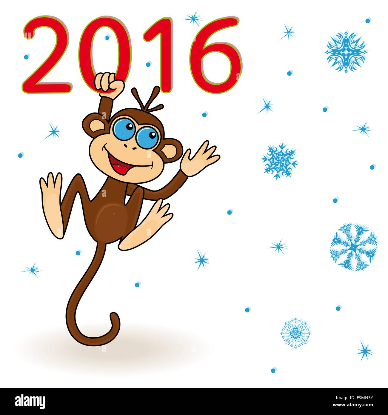 Monkey - le symbole de l'année 2016 détient pour l'inscription 2016 et accroche sur elle, dessin à la main cartoon illustration vectorielle Illustration de Vecteur