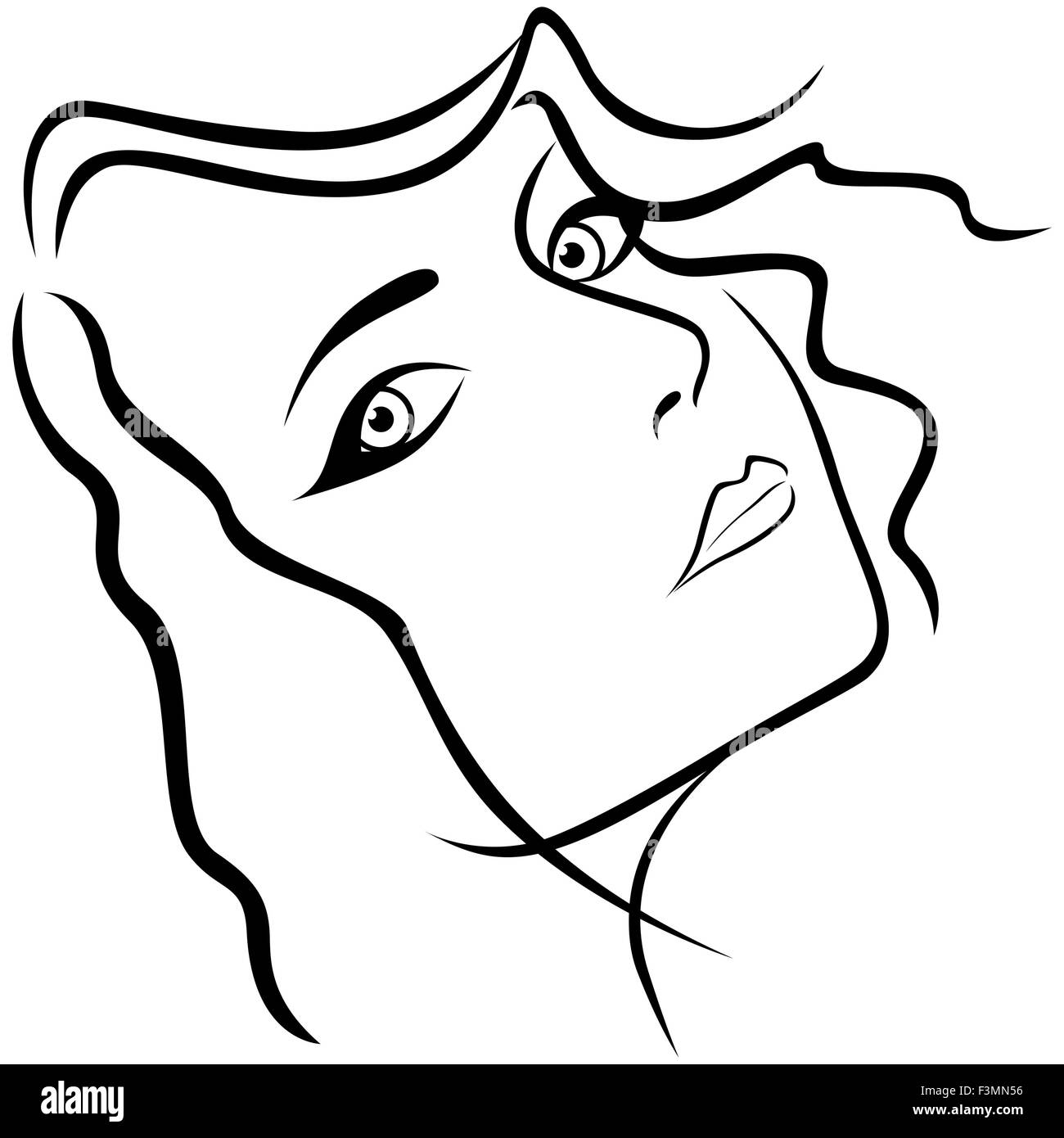 Résumé belle jeune dame portrait avec demi-tour à la main, tête contour dessin vectoriel Illustration de Vecteur
