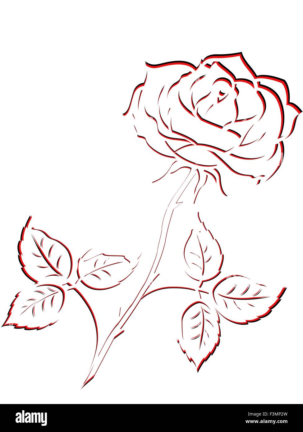 Contour noir et rouge de fleurs rose unique isolé sur un fond blanc, vector illustration Illustration de Vecteur