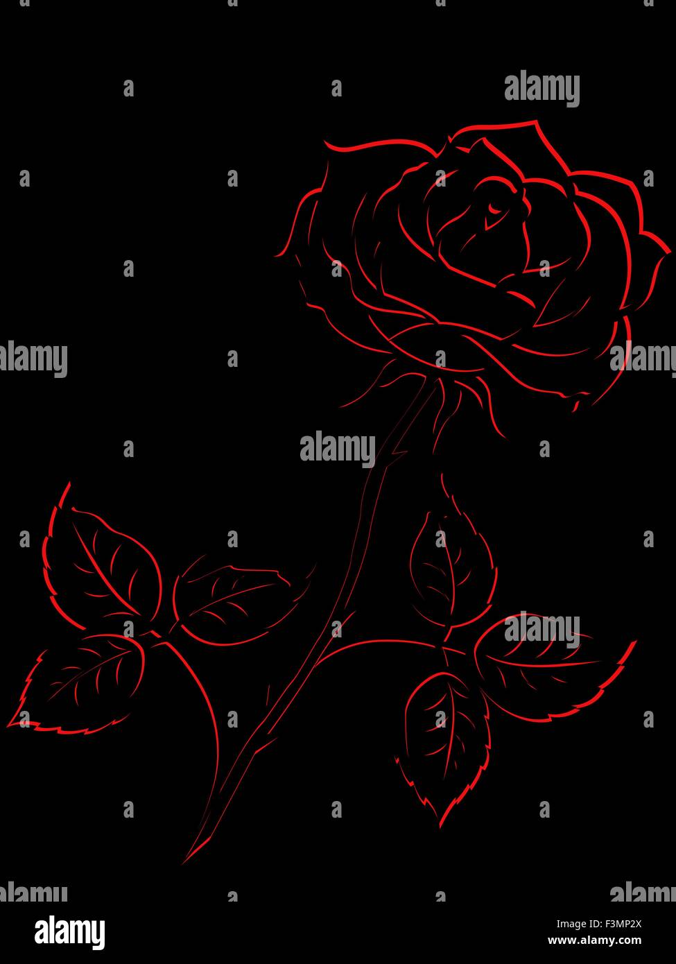 Contour rouge de fleur rose unique isolé sur un fond noir, vector illustration Illustration de Vecteur