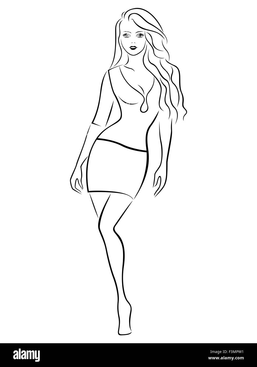 Belle fille gracieuse dans une jupe courte, noir sur fond blanc dessin  illustration vectorielle Image Vectorielle Stock - Alamy