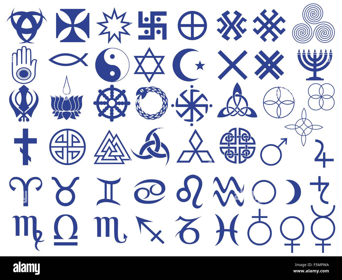 Cinquante et un ensemble de divers symboles vectoriels créés par l'humanité à différentes périodes de l'histoire Illustration de Vecteur