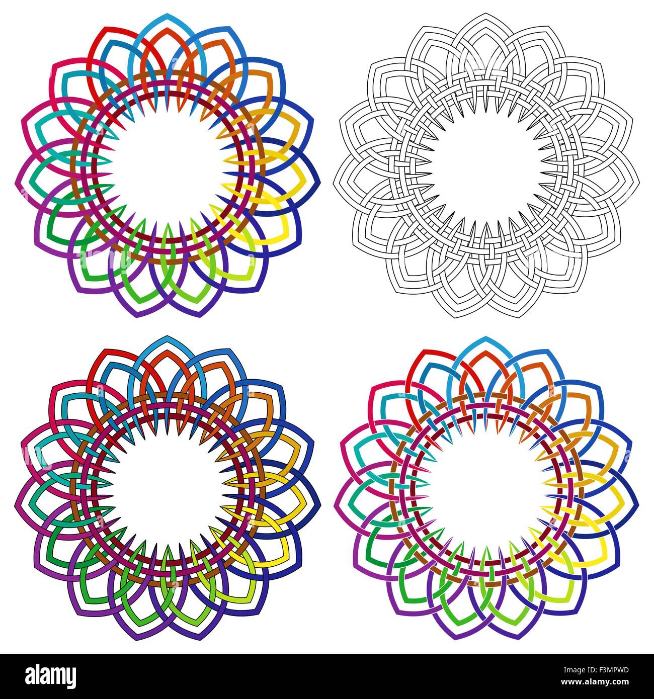 Résumé des formes vectorielles avec quatre éléments ornementaux, et avec différents détails de la performance Illustration de Vecteur
