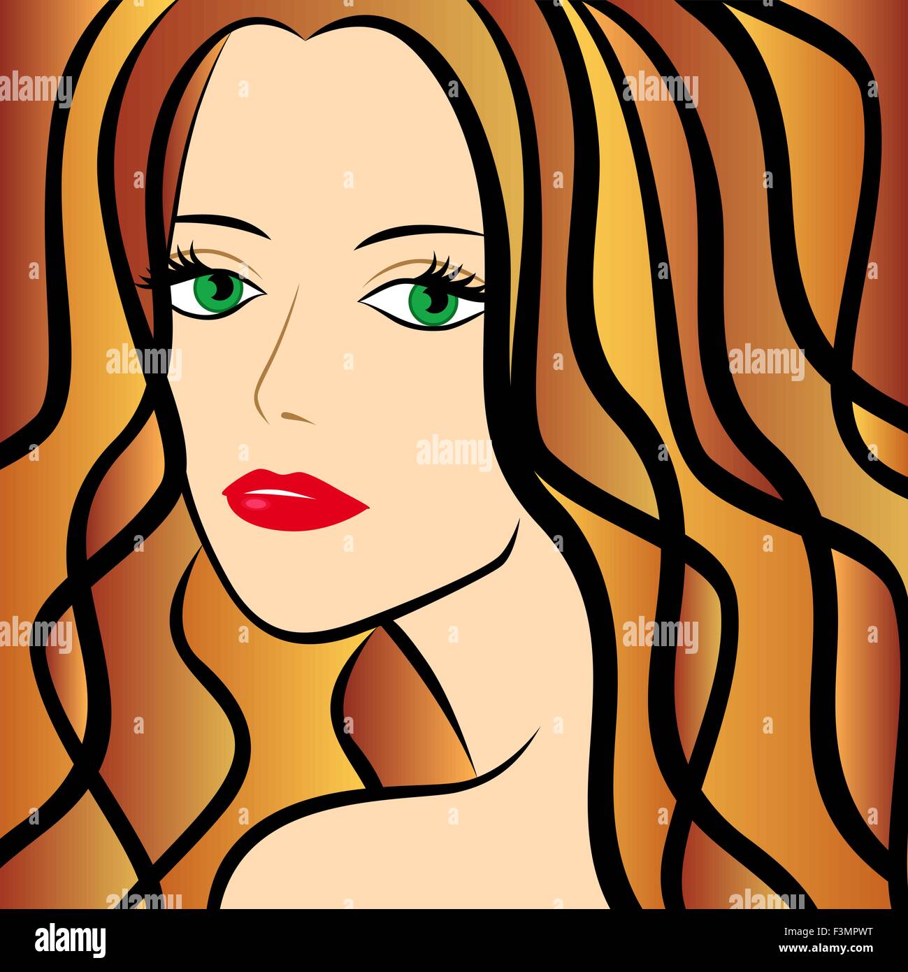 Résumé portrait femme demi-tour avec le châtaignier, dessin à la main des cheveux colorés dessins vectoriels Illustration de Vecteur