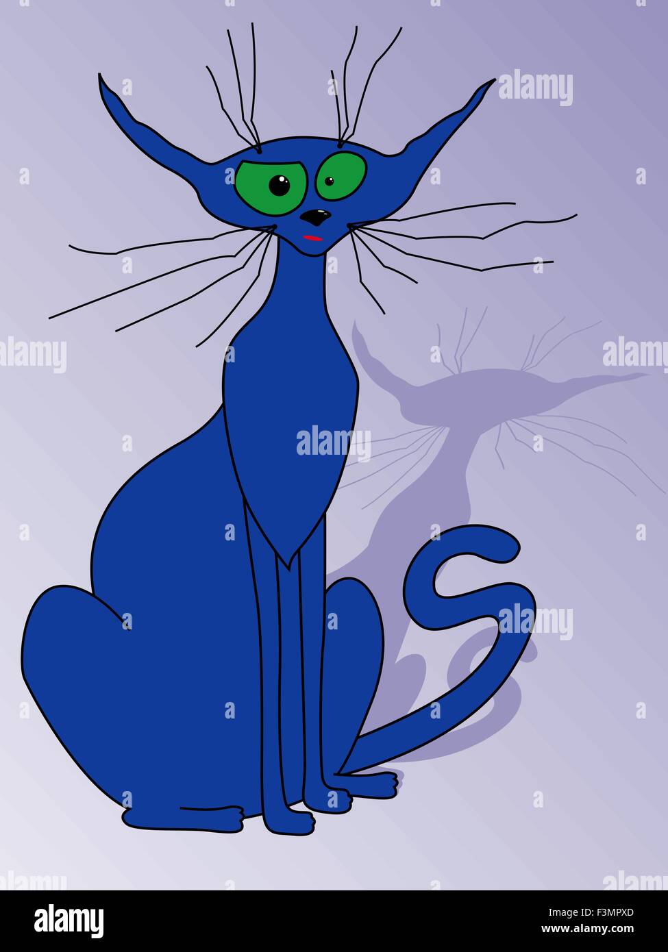 Caricature blue cat sitting, esquisses vector illustration Illustration de Vecteur