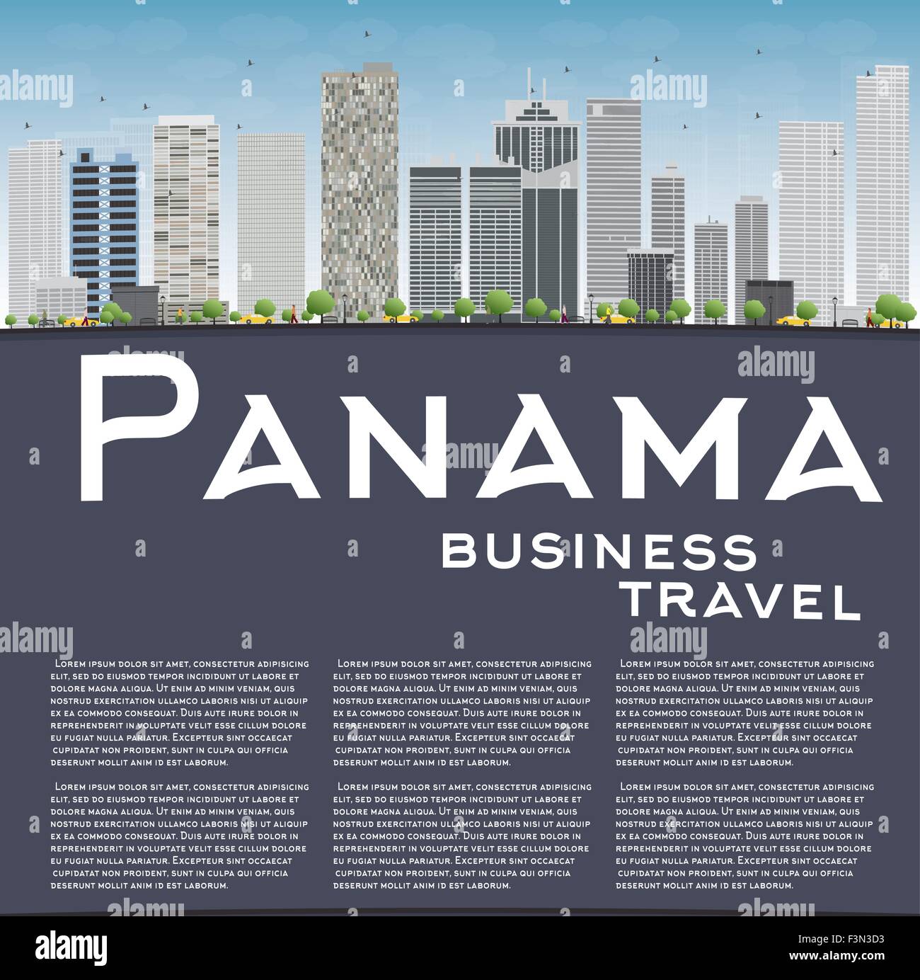 Panama City skyline avec gratte-ciel gris, ciel bleu et copier l'espace. Vector Illustration. Les voyages d'affaires et tourisme concept Illustration de Vecteur