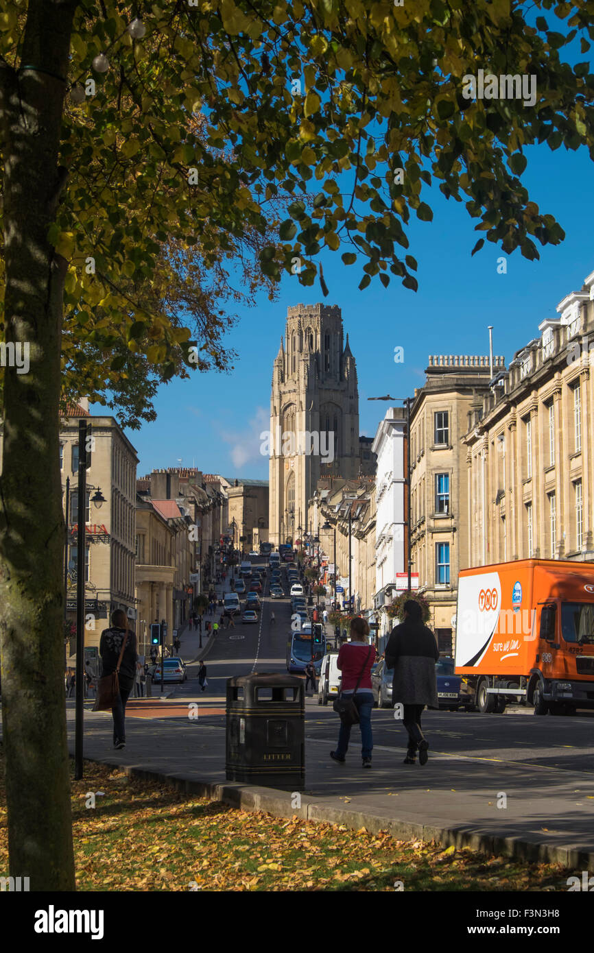 Le centre-ville de Bristol England UK Park Street et l'Université de Bristol Wills Tower Automne Banque D'Images