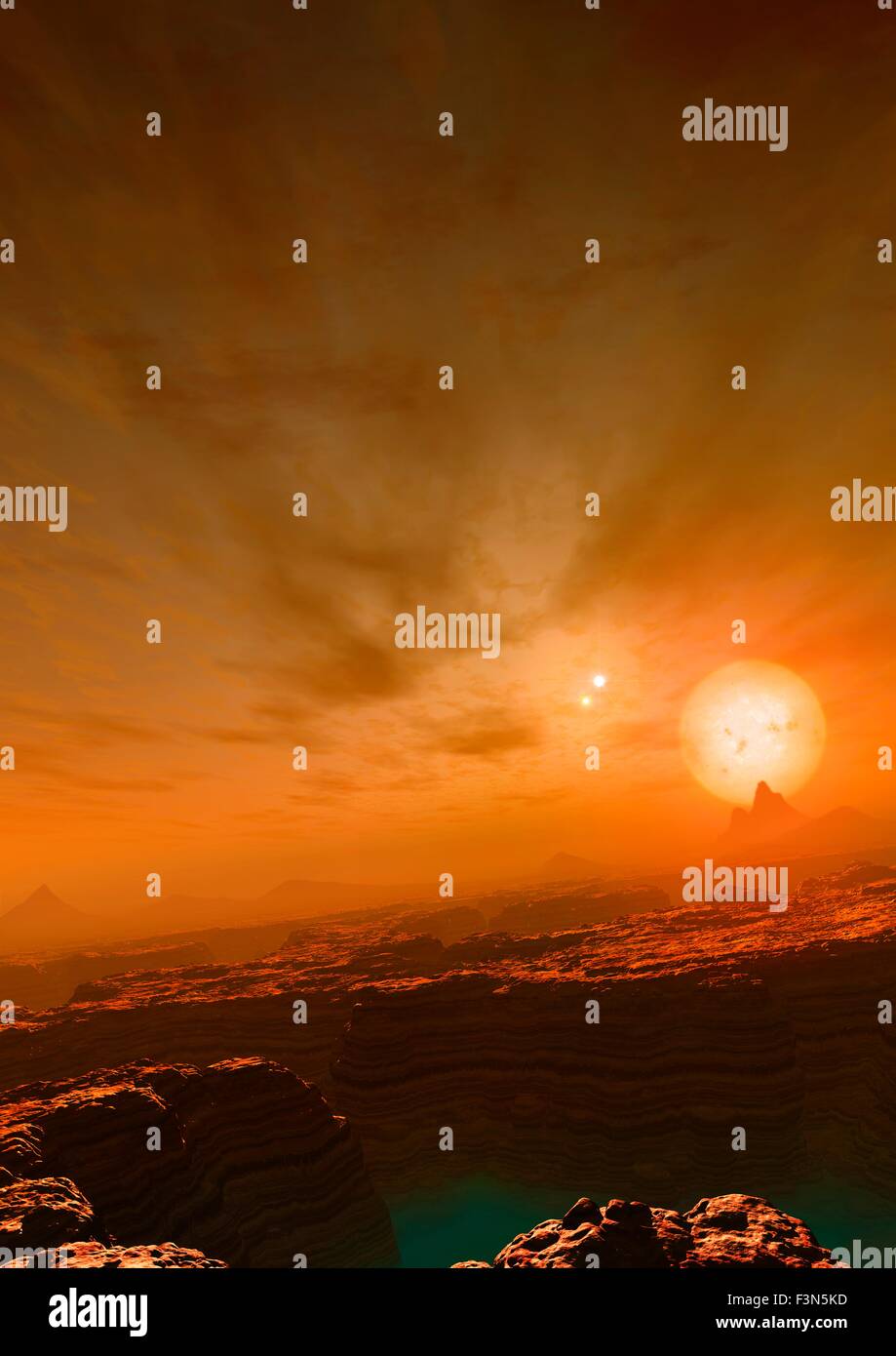 Artwork de planète en orbite autour de Gliese 677C Banque D'Images