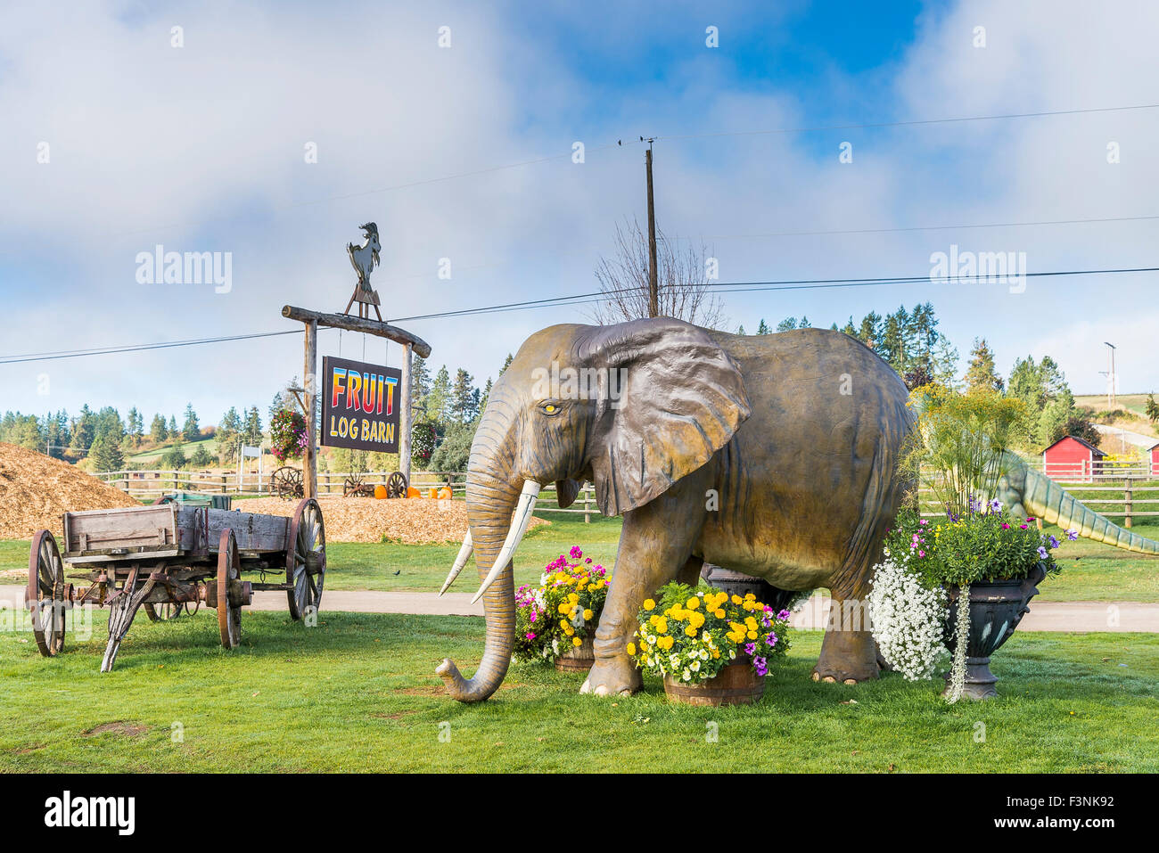 Journal de la Grange, Roadside Attraction et magasin, près de Spallumcheen Armstrong, de l'Okanagan, Colombie-Britannique, Canada Banque D'Images