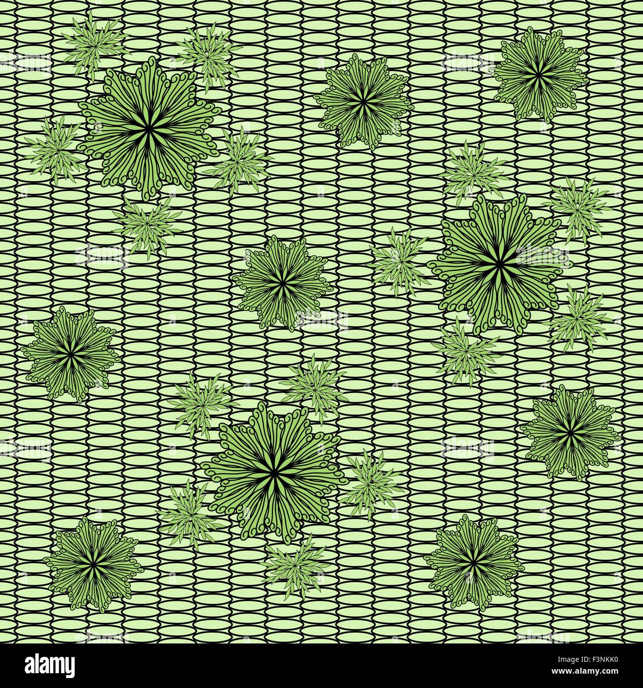 Résumé fleurs décoratives sur des ovales grille du fond. Vert et Noir motif transparent vector illustration Illustration de Vecteur