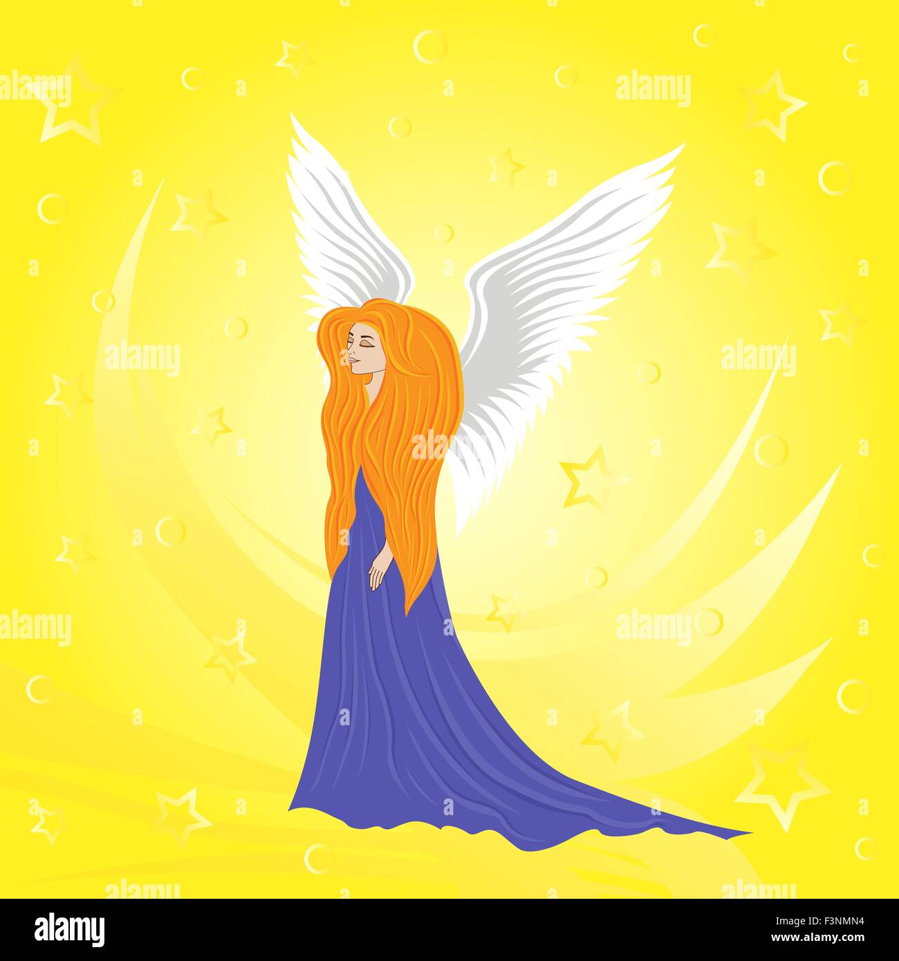 Femme ange sur résumé fond jaune. Dessin à la main vector illustration Illustration de Vecteur