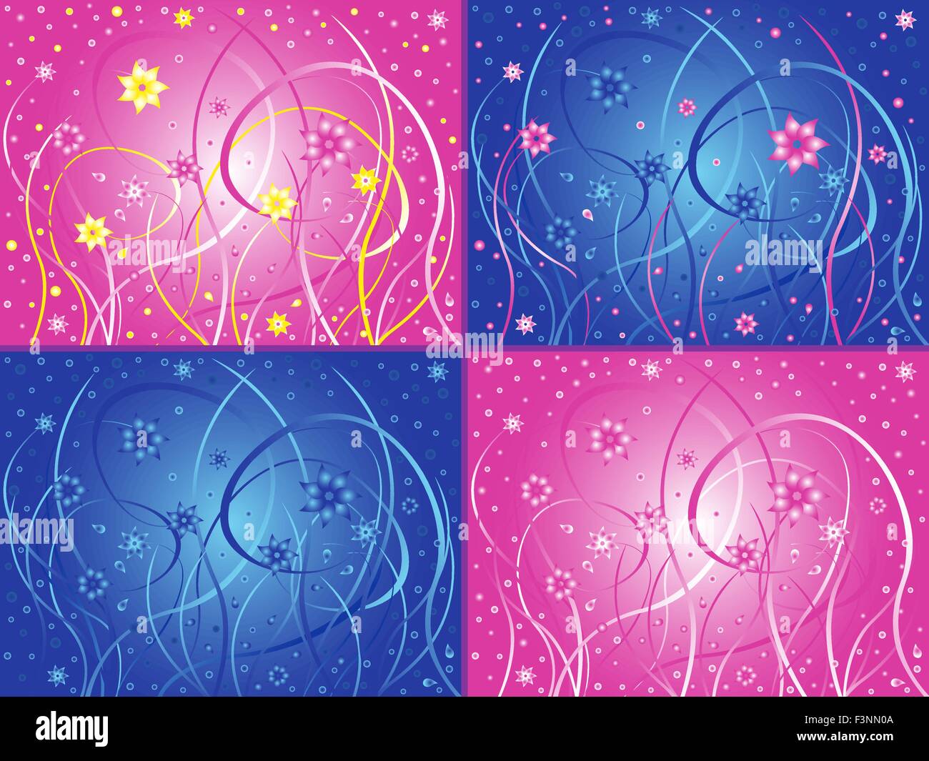 Abstract floral fantasmagorique dessin illustration vectorielle dans quatre différents modèles de couleur avec des teintes rose et bleu Illustration de Vecteur