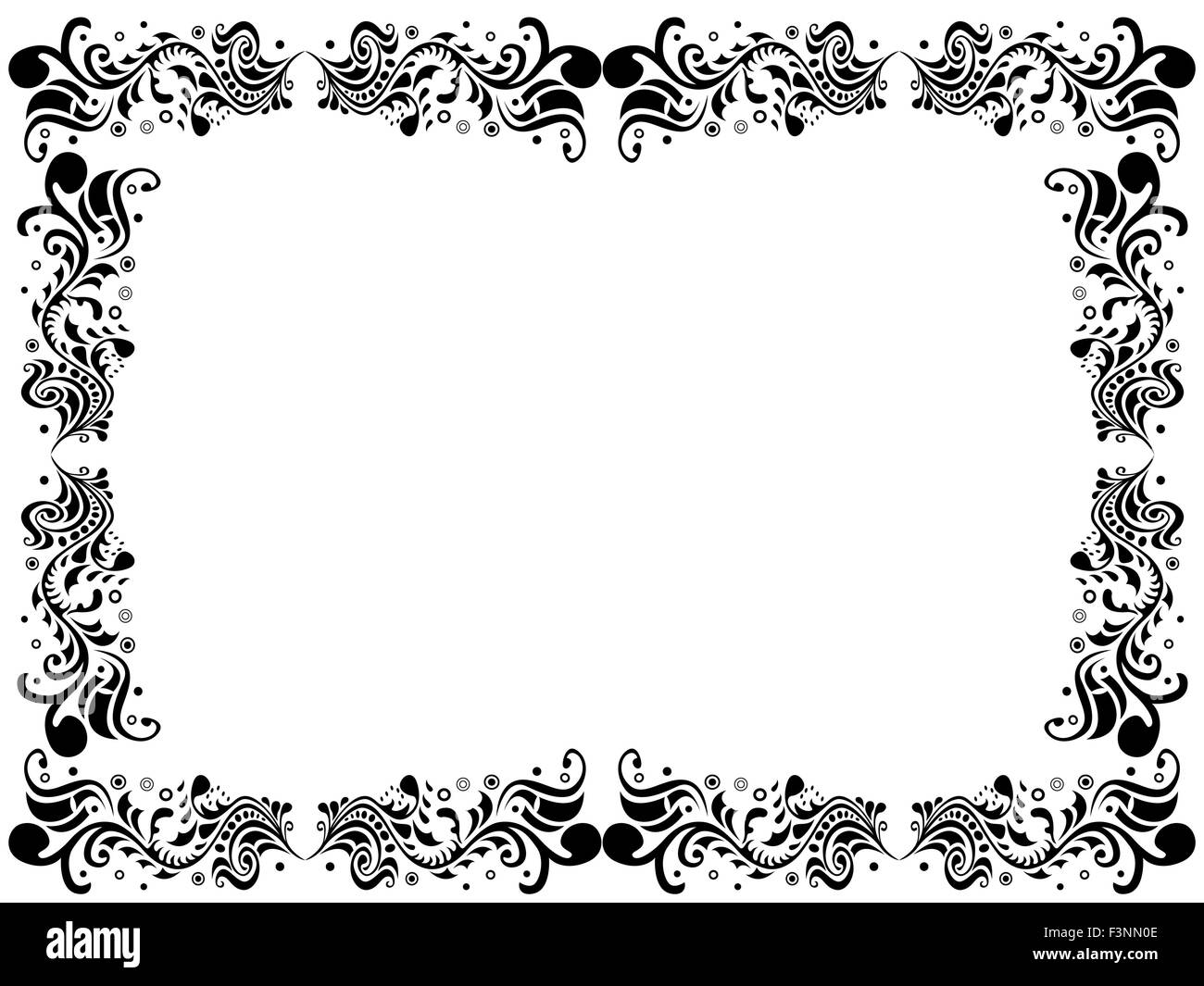 Le noir et blanc bordure blanche avec des éléments floraux, dessin à la main les images vectorielles Illustration de Vecteur