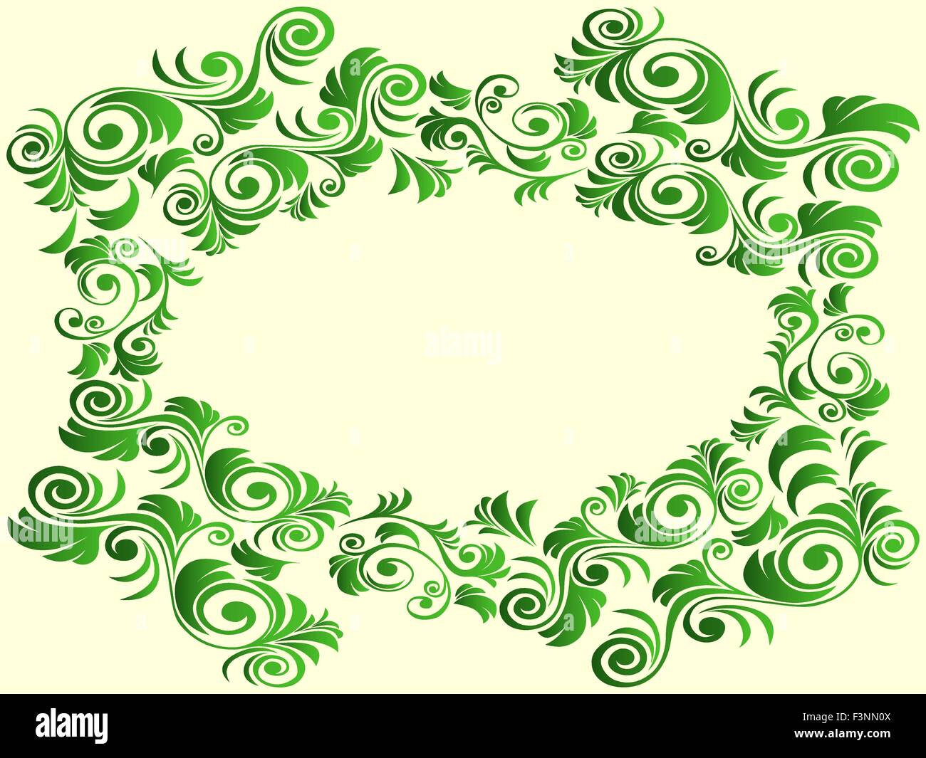 Châssis avec éléments floraux dans des teintes vert sur fond jaune clair, dessin à la main les images vectorielles Illustration de Vecteur