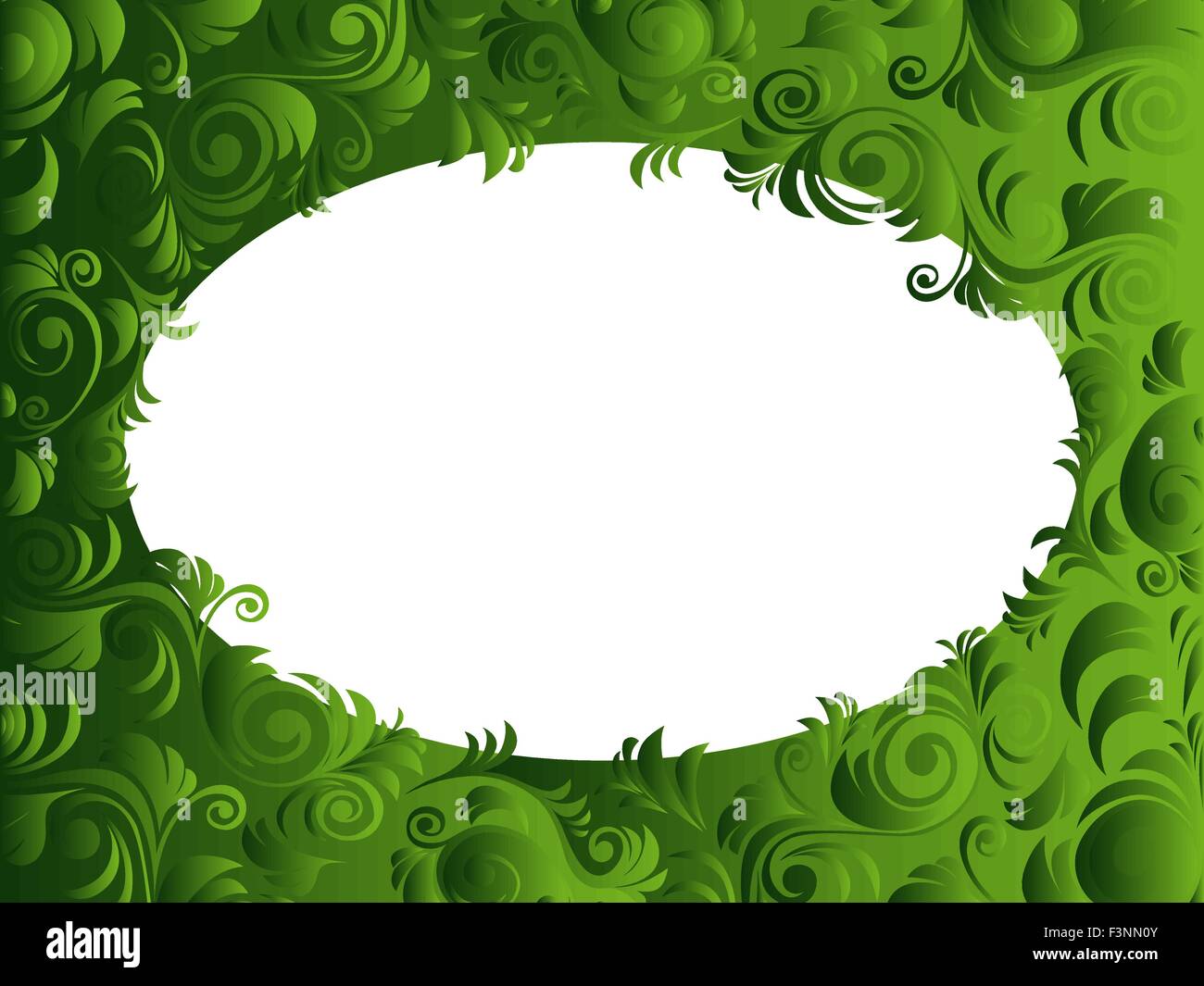 La structure horizontale ovale avec des éléments floraux dans des teintes vert, dessin à la main les images vectorielles Illustration de Vecteur