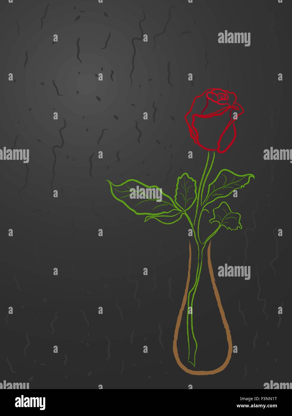 Rose rouge stylisé dans un vase plus résumé fond gris foncé, dessin à la main vector illustration Illustration de Vecteur