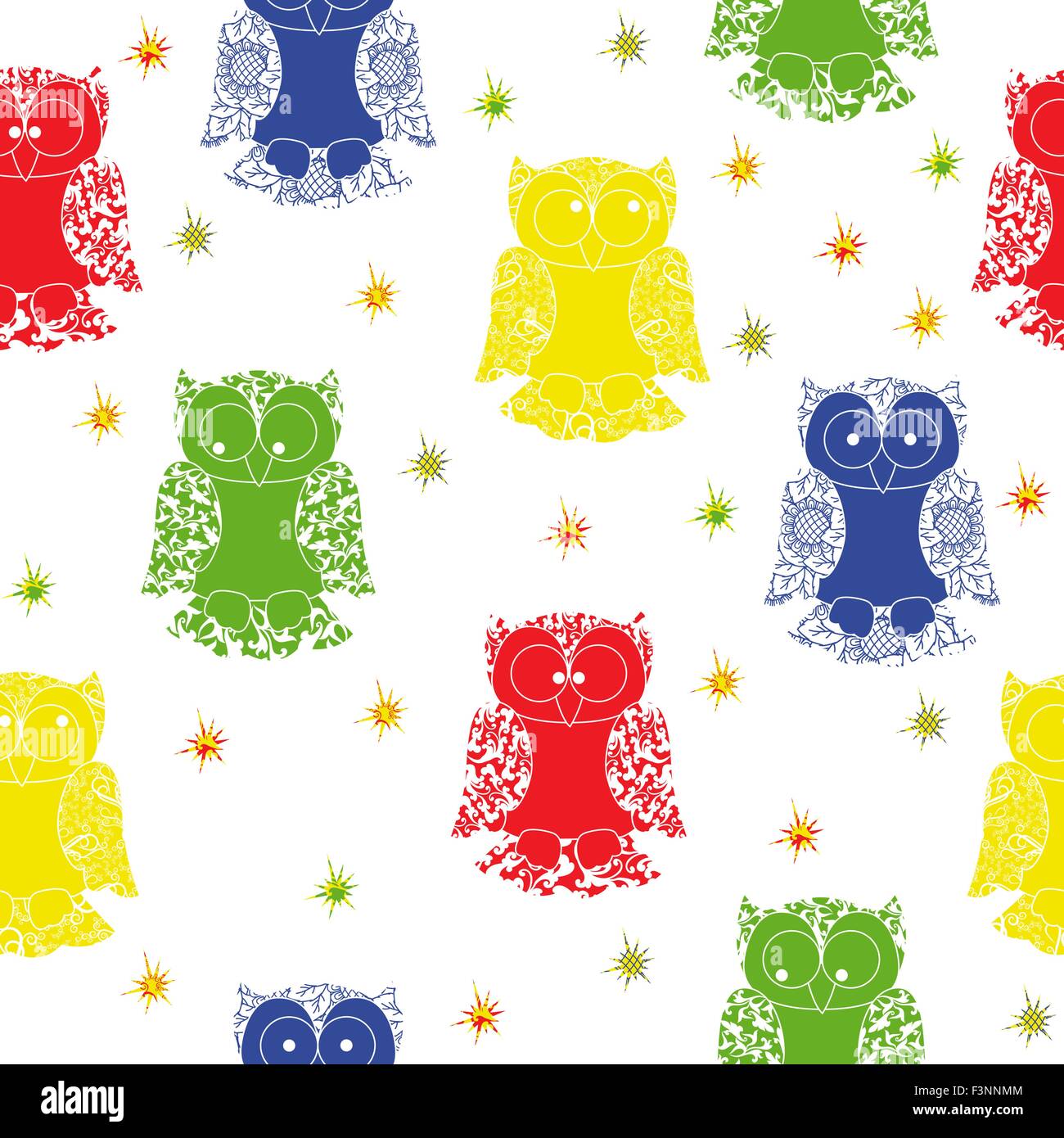 Autre couleur owl et d'étoiles avec dentelle motif transparent et sans ornement, les lignes de contour dessin caricature vect Illustration de Vecteur