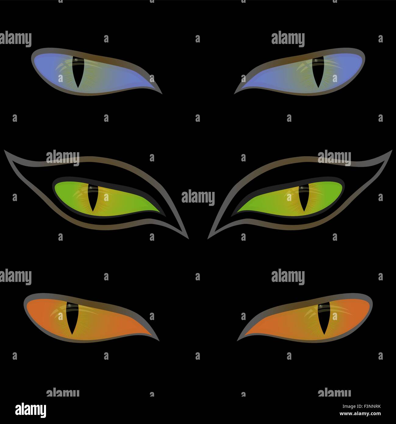 Trois Paires De Beaux Yeux De Chat Sur Fond Noir Dessin A La Main Vector Illustration Image Vectorielle Stock Alamy