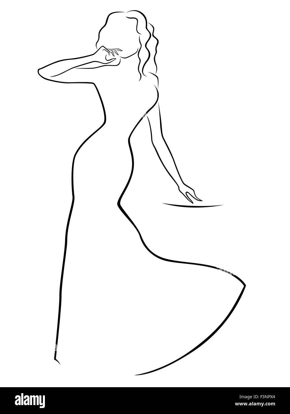 Résumé femme contour dans une robe longue, dessin à la main vector  illustration Image Vectorielle Stock - Alamy