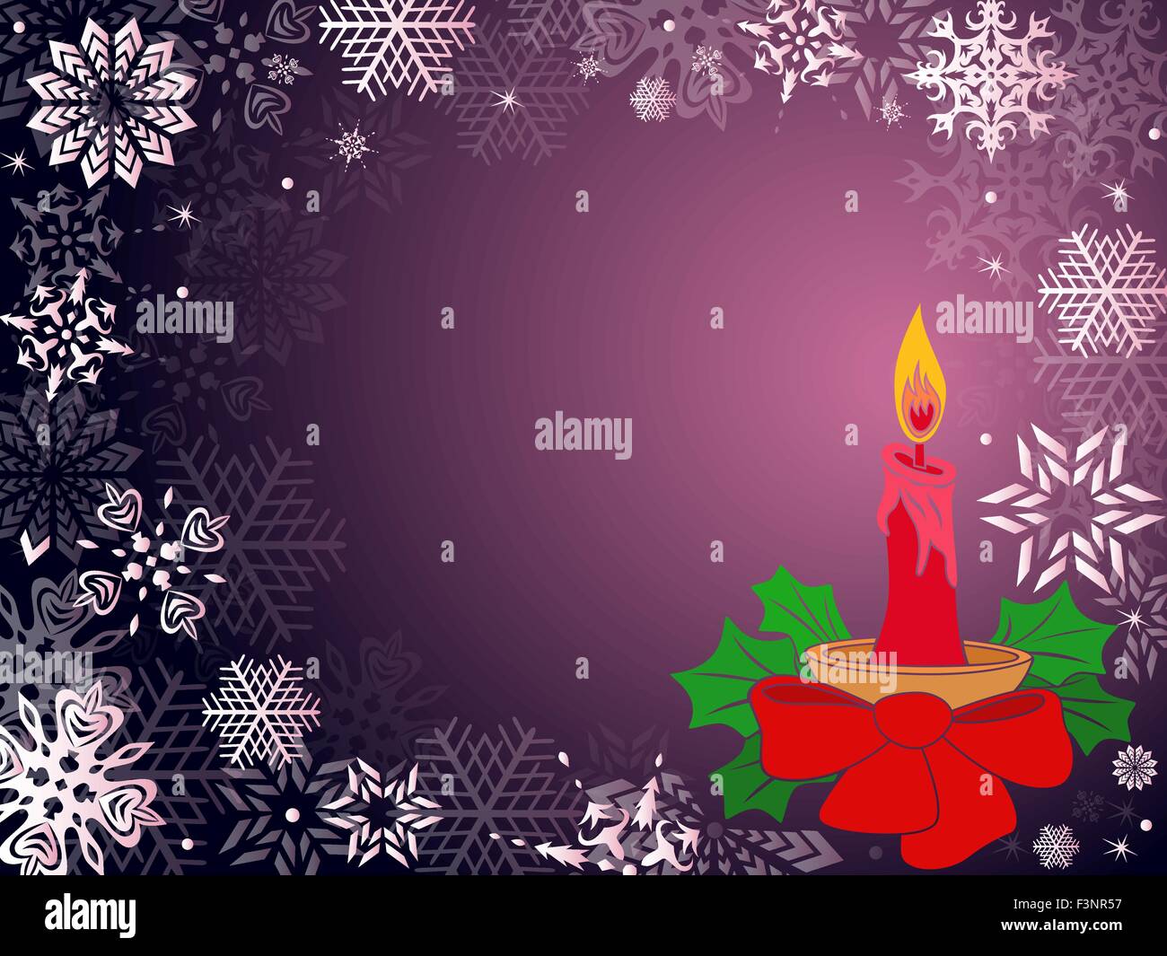 Carte de vœux de Noël avec une bougie et flocons de neige dans des nuances de pourpre foncé, dessin à la main vector illustration Illustration de Vecteur