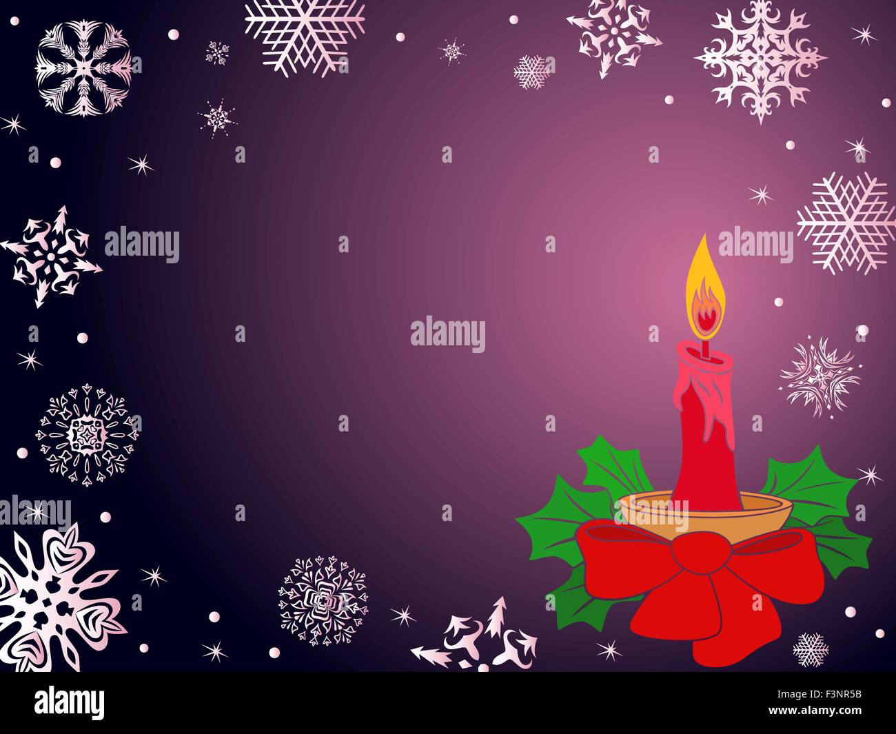 Carte de vœux de Noël avec bougie rouge et flocons de neige dans des nuances de pourpre foncé, dessin à la main vector illustration Illustration de Vecteur