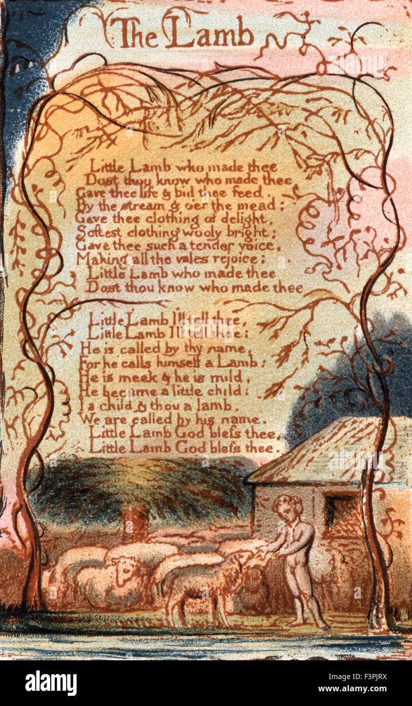 William BLake - l'Agneau - Une page de 'chants d'Innocence" - 1879 Banque D'Images