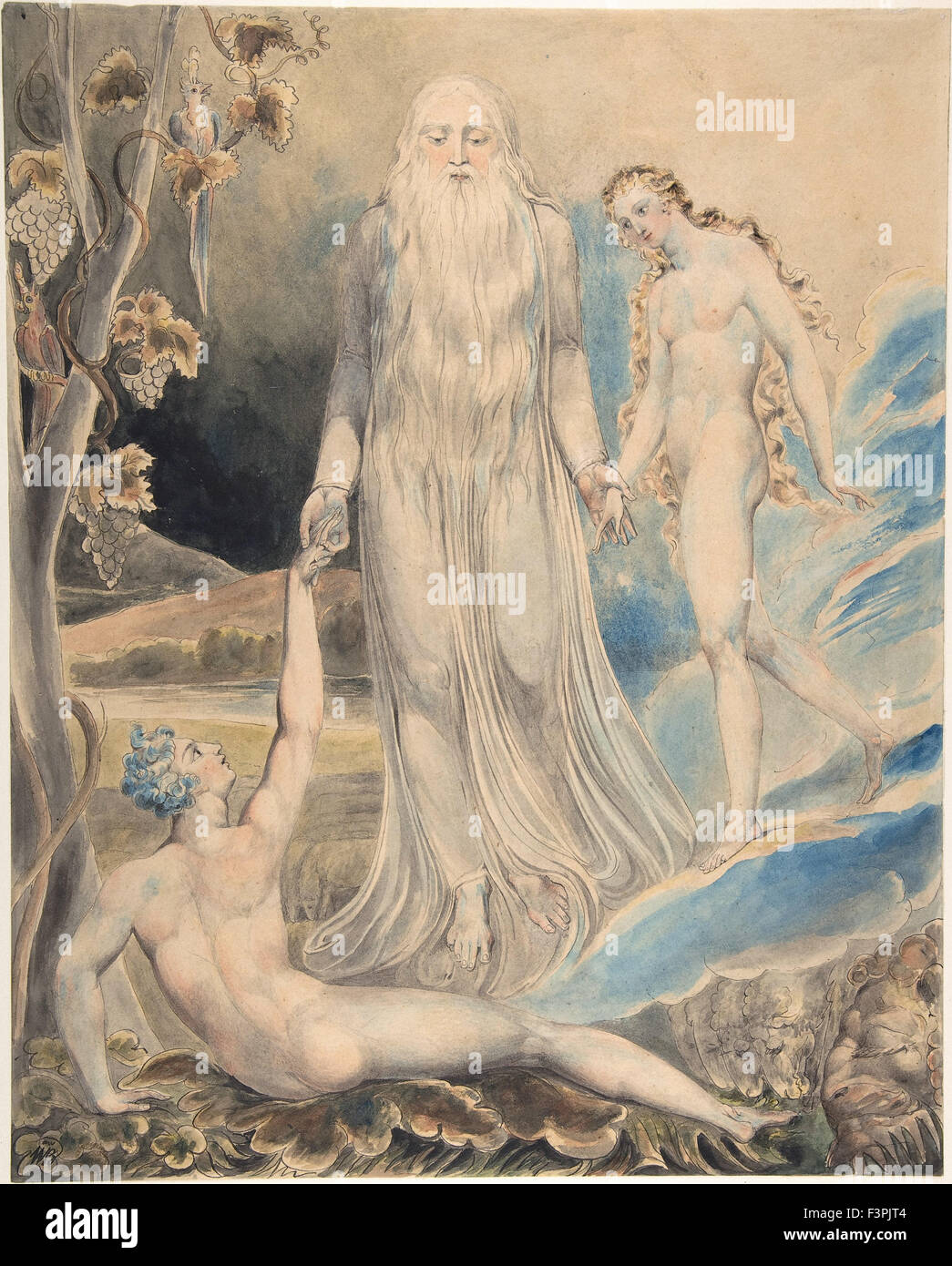 William BLake - Ange de la présence divine qui veille à Adam (La création d'Ève ; 'et elle sera appelée femme) Banque D'Images