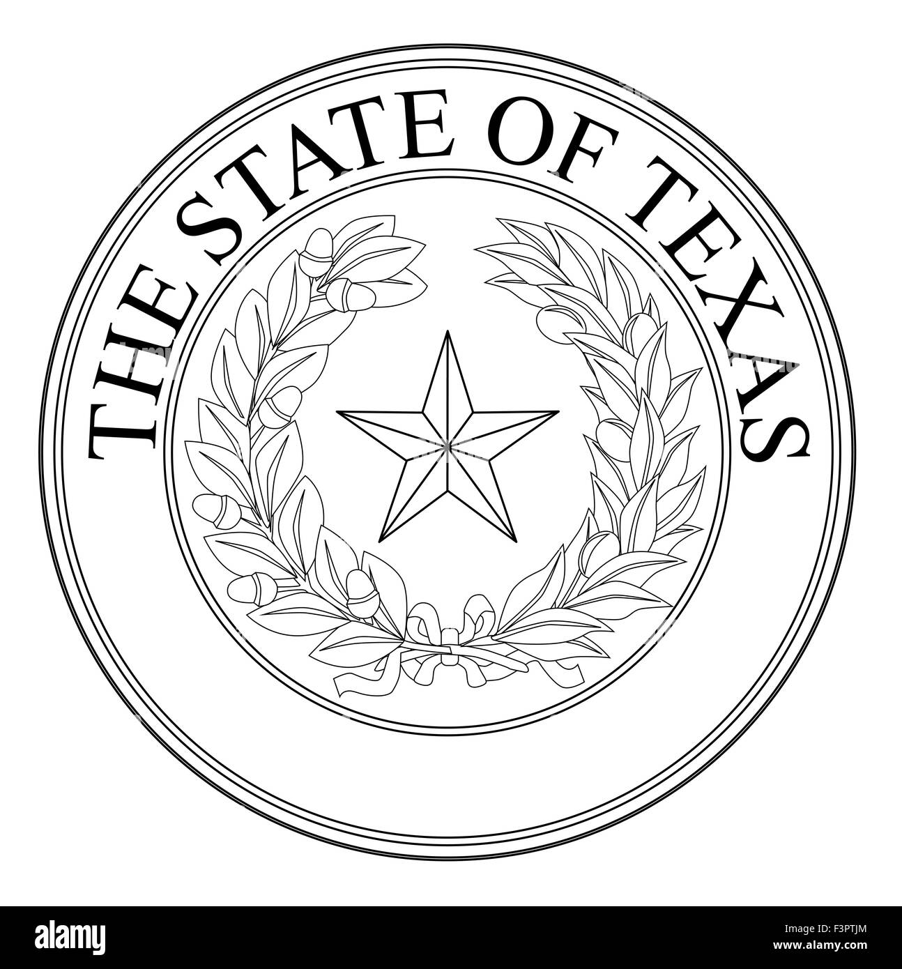 Le sceau de l'état américain de Steas TEXAS ligne noire dimensions isolé sur un fond blanc. Banque D'Images