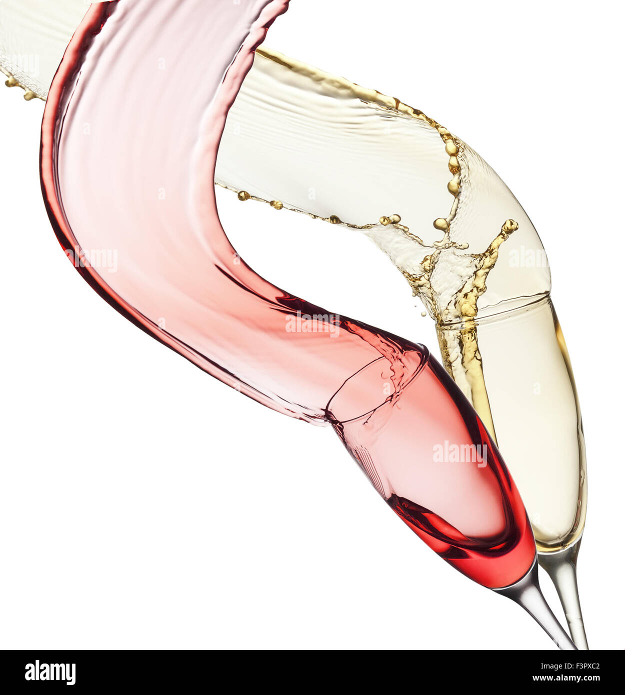 Vin rouge et blanc éclaboussures de verres isolé sur fond blanc. Banque D'Images