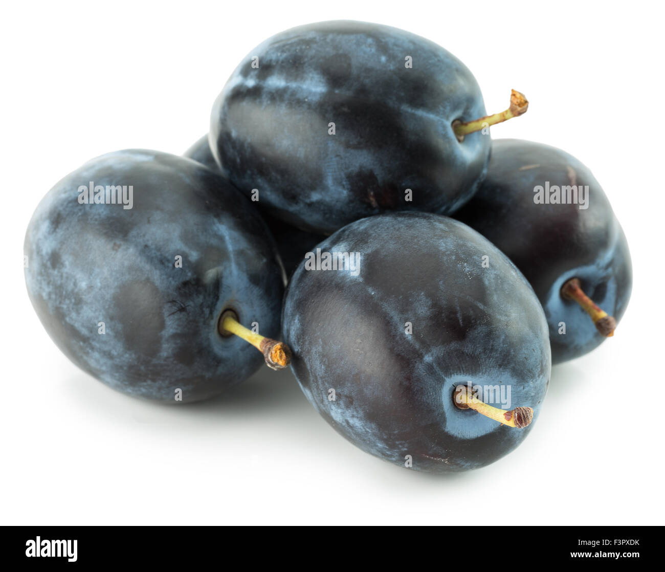Les prunes violettes isolé sur le fond blanc. Banque D'Images